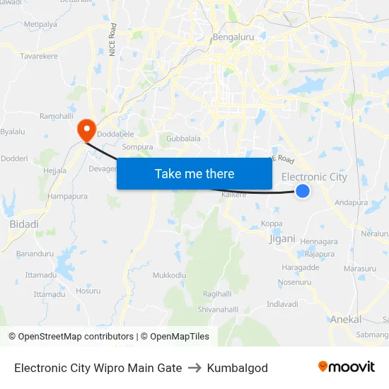 Electronic City Wipro Main Gate to Kumbalgod map