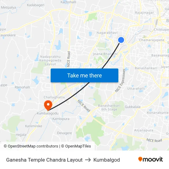 Ganesha Temple Chandra Layout to Kumbalgod map