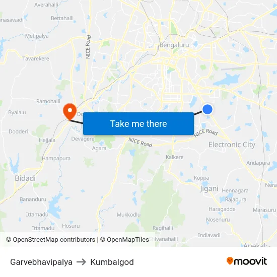 Garvebhavipalya to Kumbalgod map