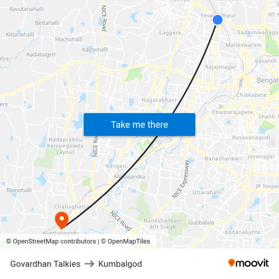 Govardhan Talkies to Kumbalgod map
