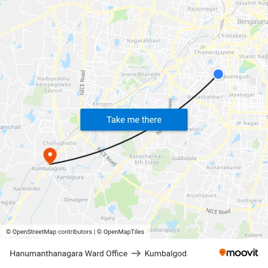 Hanumanthanagara Ward Office to Kumbalgod map