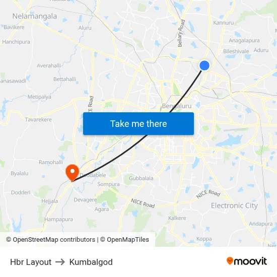 Hbr Layout to Kumbalgod map