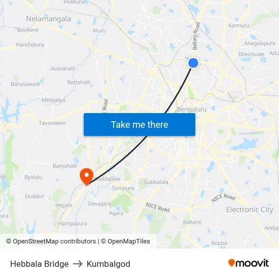 Hebbala Bridge to Kumbalgod map