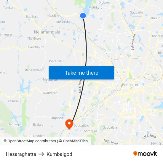 Hesaraghatta to Kumbalgod map