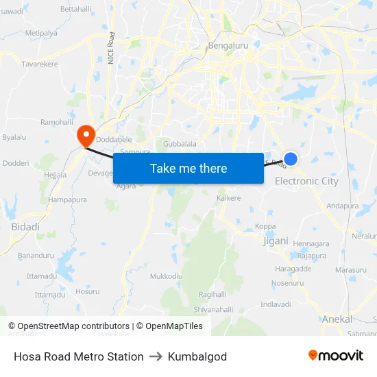 Hosa Road Metro Station to Kumbalgod map