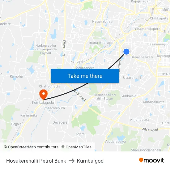 Hosakerehalli Petrol Bunk to Kumbalgod map