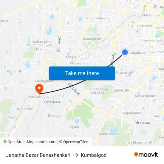 Janatha Bazar Banashankari to Kumbalgod map