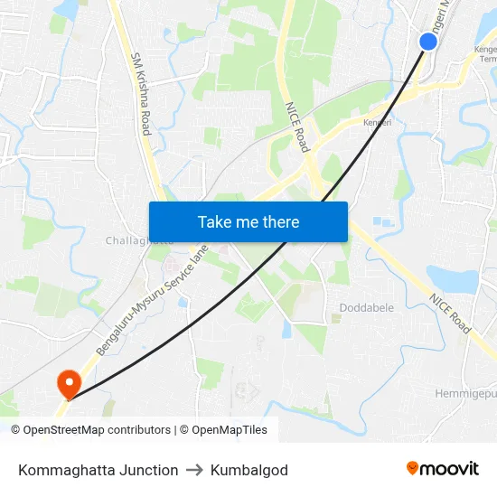 Kommaghatta Junction to Kumbalgod map