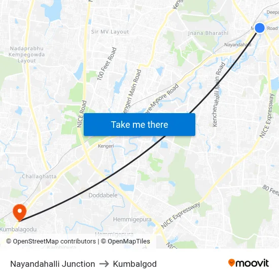 Nayandahalli Junction to Kumbalgod map