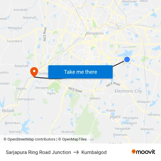 Sarjapura Ring Road Junction to Kumbalgod map