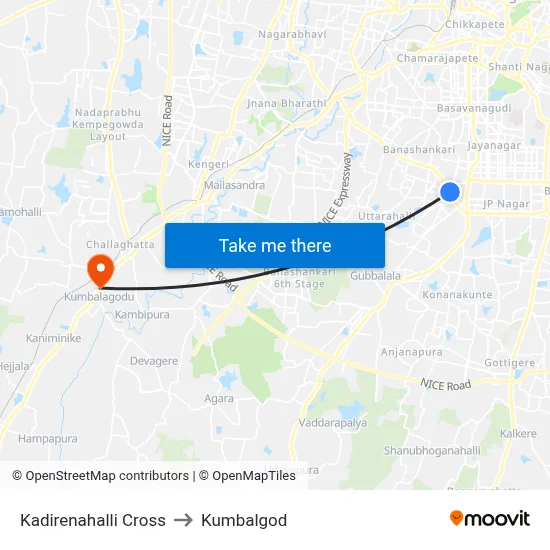 Kadirenahalli Cross to Kumbalgod map