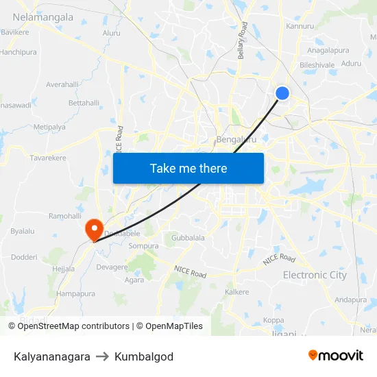 Kalyananagara to Kumbalgod map
