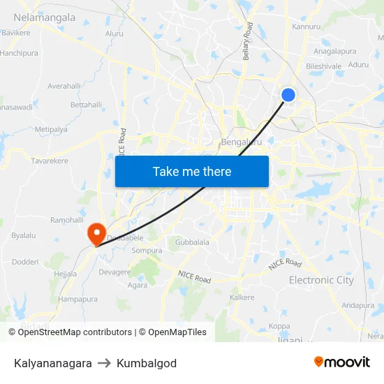 Kalyananagara to Kumbalgod map