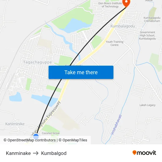 Kanminake to Kumbalgod map
