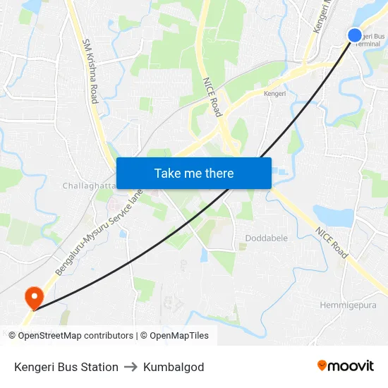 Kengeri Bus Station to Kumbalgod map