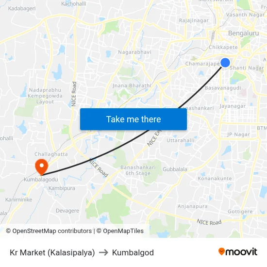 Kr Market (Kalasipalya) to Kumbalgod map