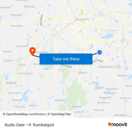 Kudlu Gate to Kumbalgod map