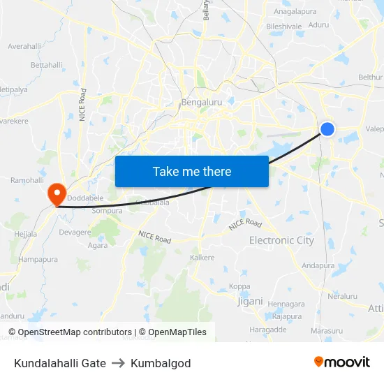 Kundalahalli Gate to Kumbalgod map