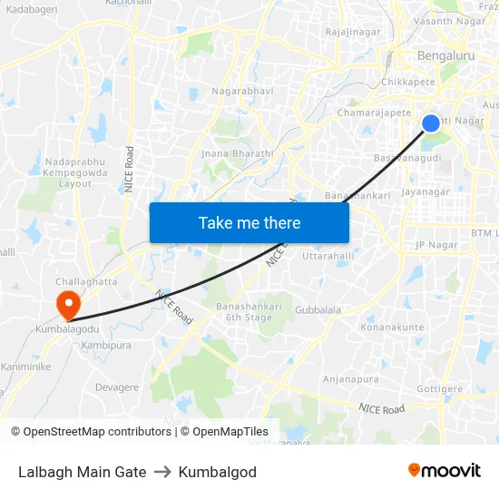 Lalbagh Main Gate to Kumbalgod map