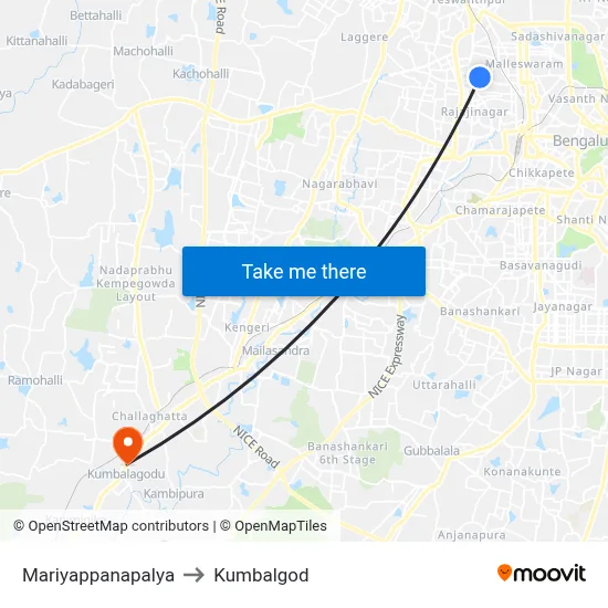 Mariyappanapalya to Kumbalgod map