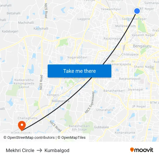 Mekhri Circle to Kumbalgod map