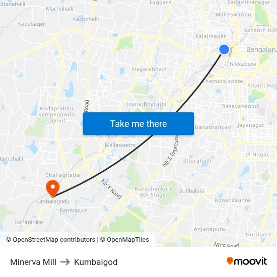 Minerva Mill to Kumbalgod map