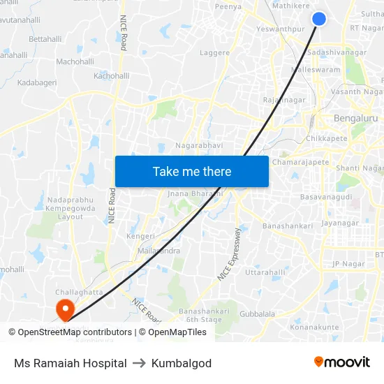 Ms Ramaiah Hospital to Kumbalgod map