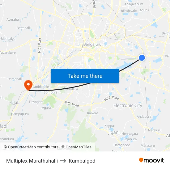 Multiplex Marathahalli to Kumbalgod map