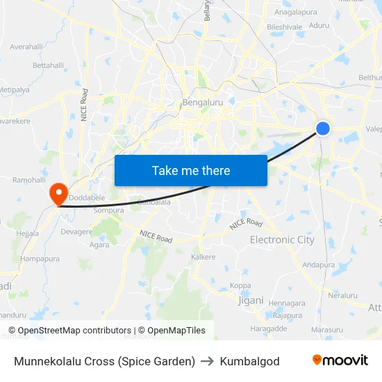 Munnekolalu Cross (Spice Garden) to Kumbalgod map