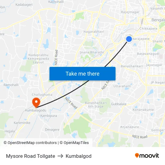 Mysore Road Tollgate to Kumbalgod map