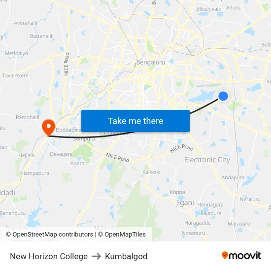 New Horizon College to Kumbalgod map