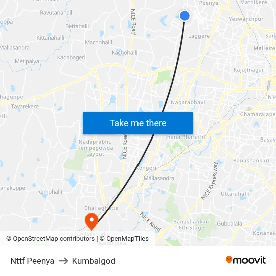 Nttf Peenya to Kumbalgod map