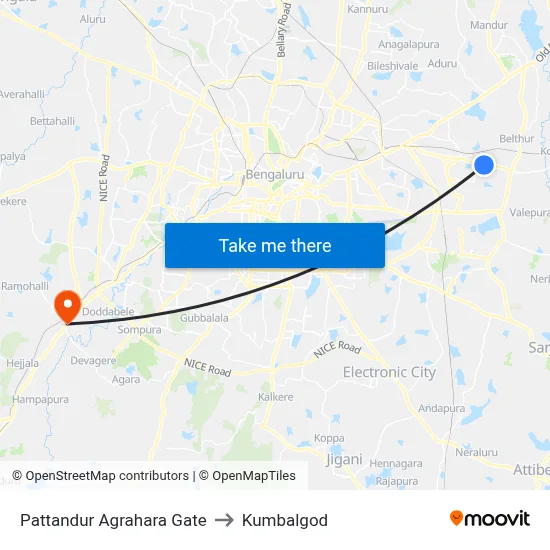 Pattandur Agrahara Gate to Kumbalgod map