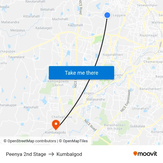 Peenya 2nd Stage to Kumbalgod map