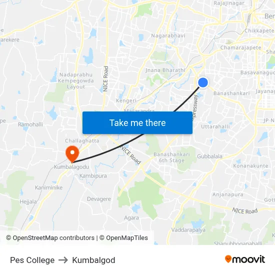 Pes College to Kumbalgod map