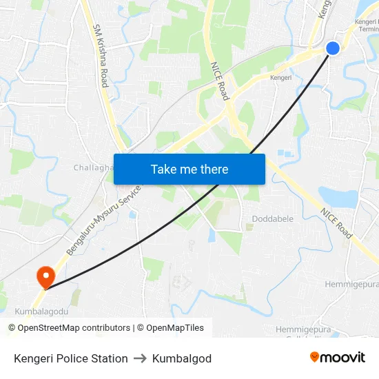 Kengeri Police Station to Kumbalgod map