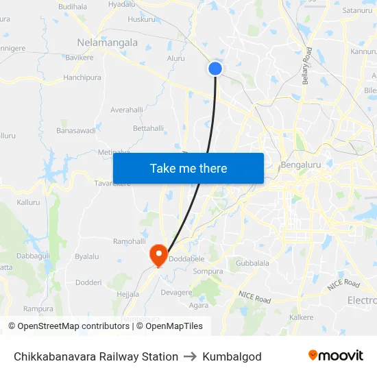 Chikkabanavara Railway Station to Kumbalgod map