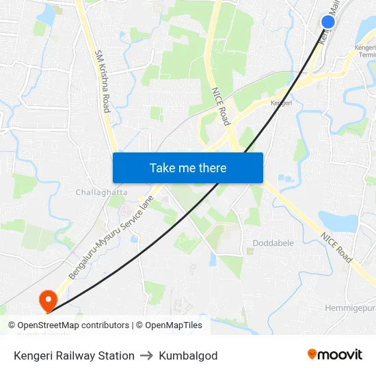 Kengeri Railway Station to Kumbalgod map