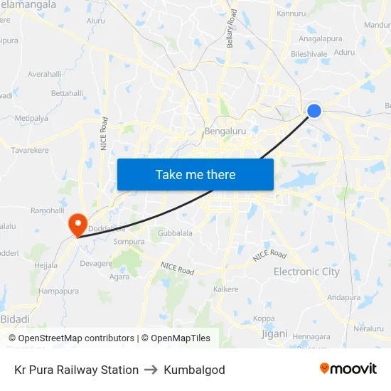 Kr Pura Railway Station to Kumbalgod map