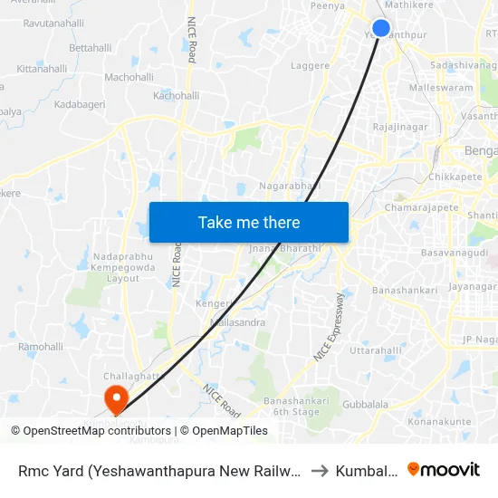 Rmc Yard (Yeshawanthapura New Railway Station) to Kumbalgod map