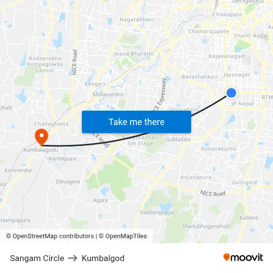Sangam Circle to Kumbalgod map