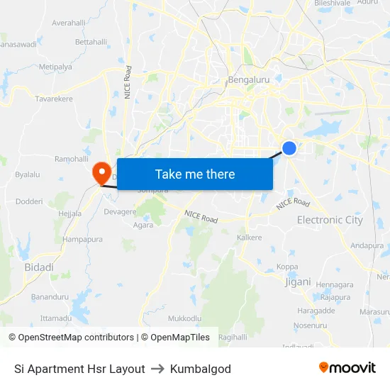 Si Apartment Hsr Layout to Kumbalgod map