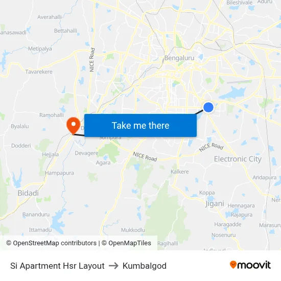 Si Apartment Hsr Layout to Kumbalgod map