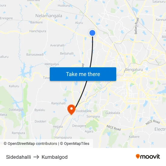Sidedahalli to Kumbalgod map