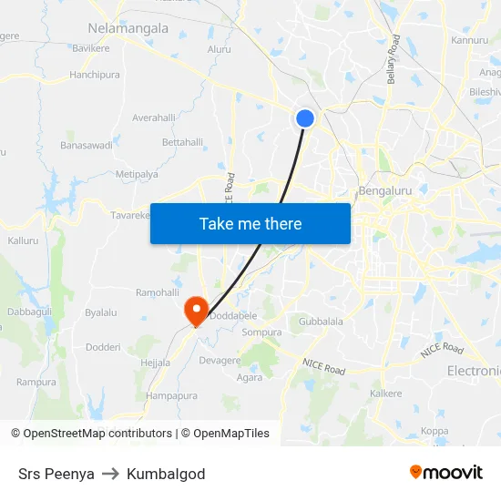 Srs Peenya to Kumbalgod map