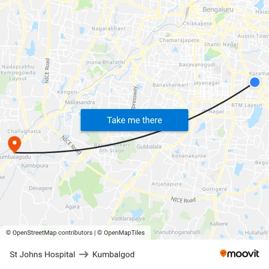 St Johns Hospital to Kumbalgod map
