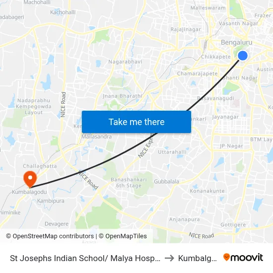 St Josephs Indian School/ Malya Hospital to Kumbalgod map