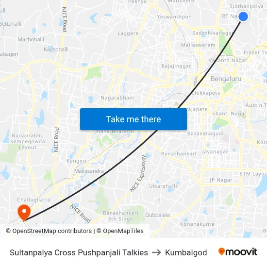 Sultanpalya Cross Pushpanjali Talkies to Kumbalgod map