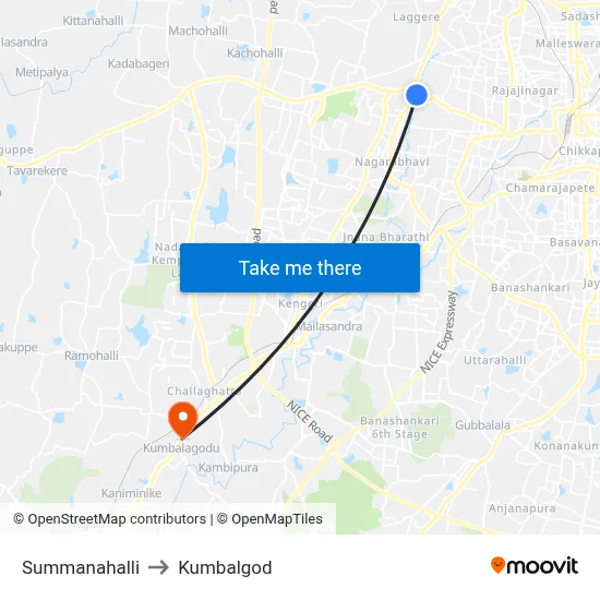 Summanahalli to Kumbalgod map