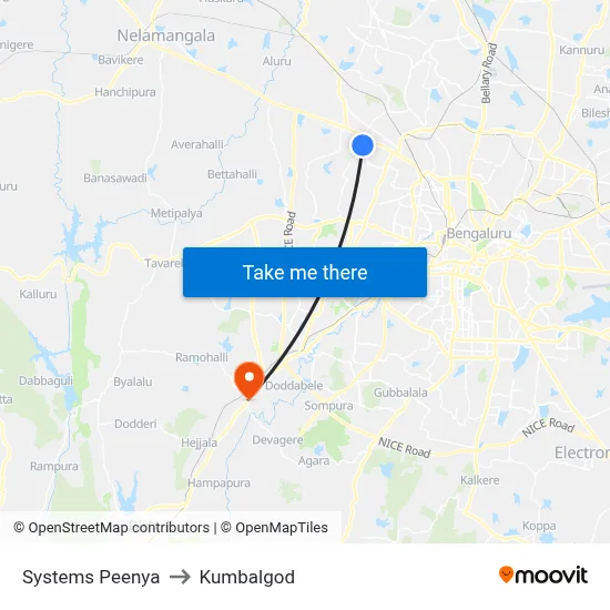 Systems Peenya to Kumbalgod map
